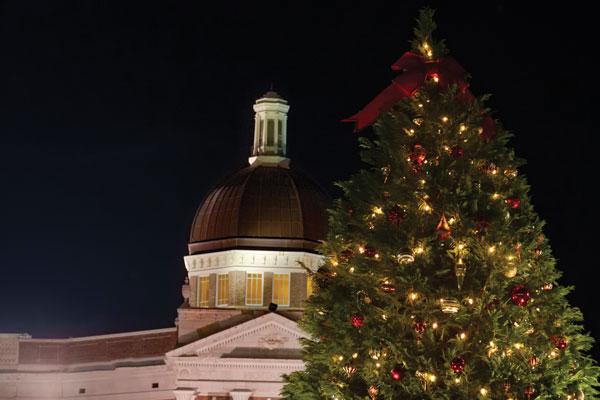 在USM圆顶前点亮圣诞之路的圣诞树